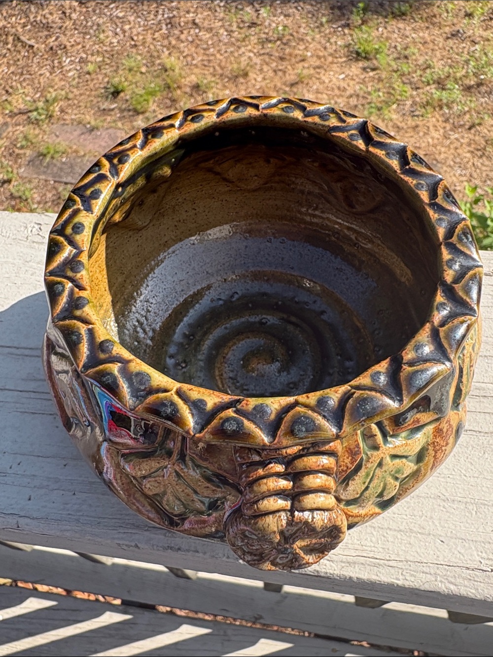 The Barn Pottery, Cape Cod- Artisan Glazed Ceramic Plant Pot in Brown&Green 2016 - Picture 3 of 9